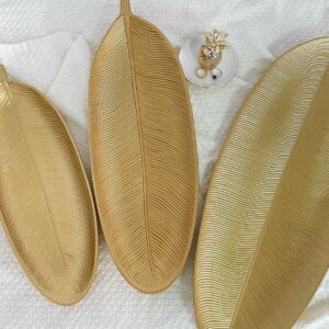 Bandeja decorativa diseño hoja dorada